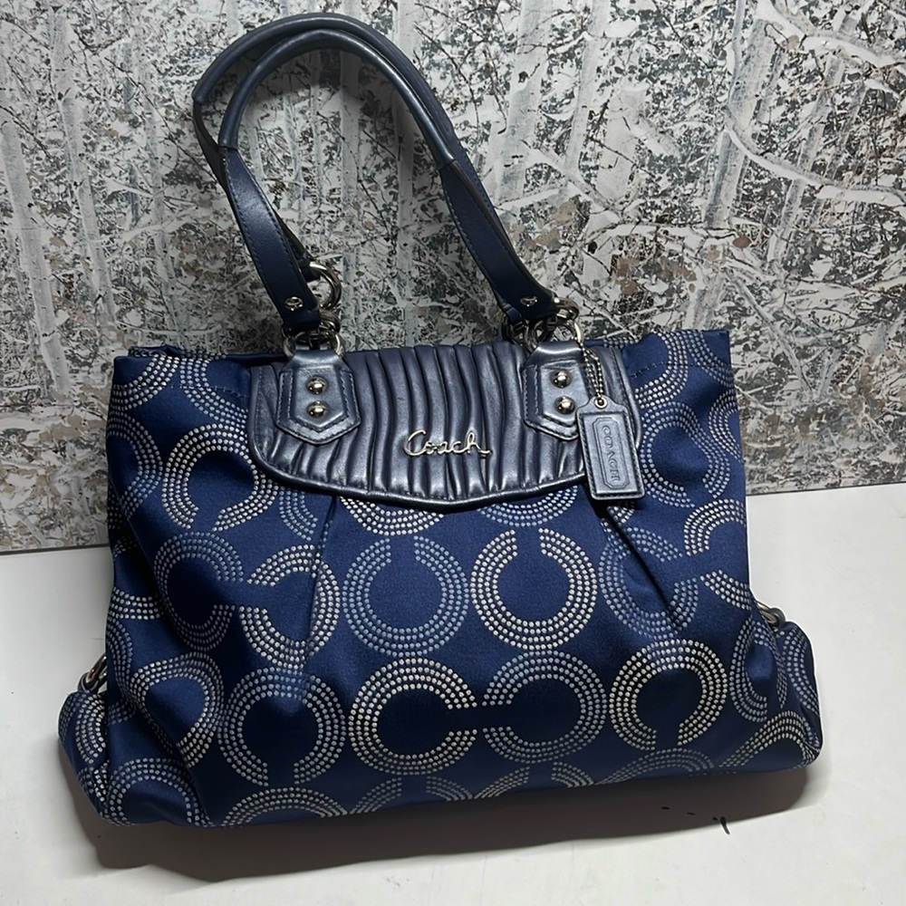 COACH Ashley Dotted Op Signature Satchel Bag F20056 Blue